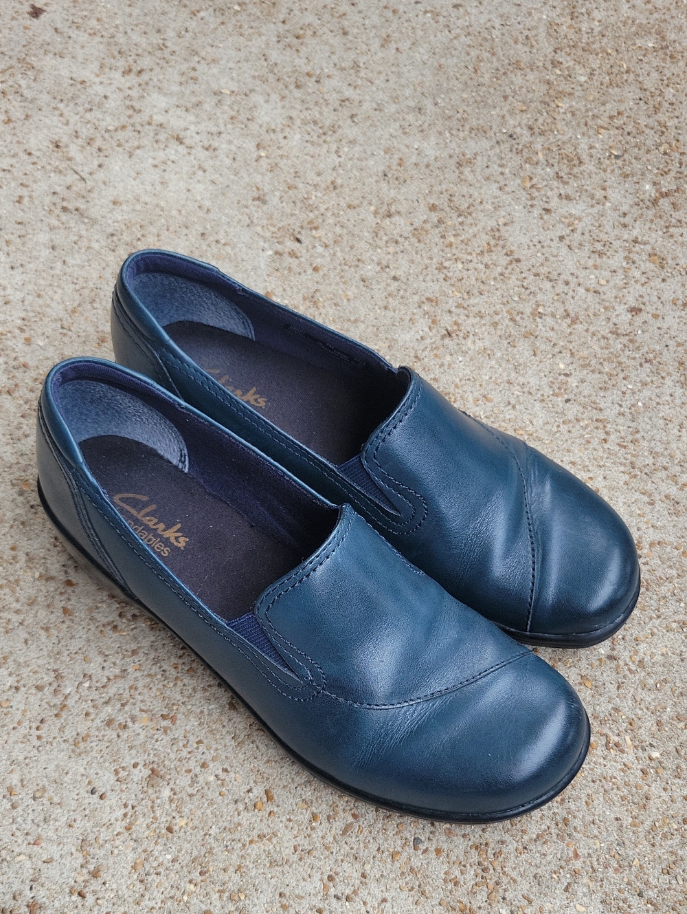 Clarks Navy Leather Slip-On Loafers for Women